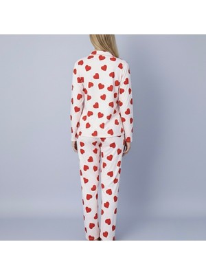 Lila Mivona Kalp Desenli Milan Pijama Takım