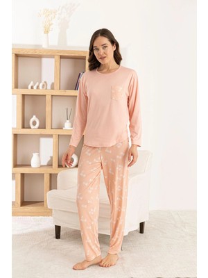 Pijamoni Kadın Milan Kumaş Bisiklet Yaka Somon Pijama Takımı