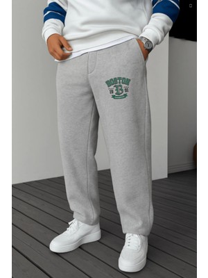 Eydamoon Erkek Kışlık Baggy Içi Polarlı Boston Baskılı Bol Paça Yan Cepli Eşofman Altı