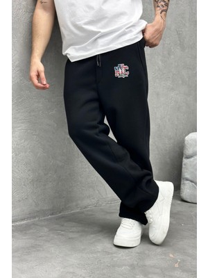 Eydamoon Erkek Kışlık Baggy Pamuklu Nyc New York Baskılı Bol Paça Yan Cepli Eşofman Altı