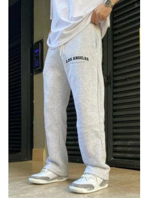 Eydamoon Erkek Kışlık Baggy Pamuk ve Yünlü Los Angeles Baskılı Bol Paça Yan Cepli Eşofman Altı