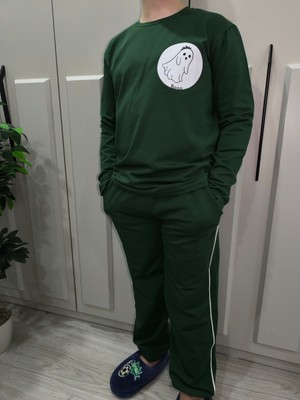 Pidal Giyim Küçük Hayalet Baskılı Pamuklu Uzun Kollu Unisex Çocuk Eşofman Takımı