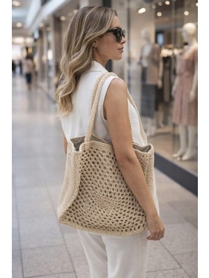 Ams Net El Örmesi Kağıt ip Hasır Görünümlü Çanta El Örmesi Kağıt ip Hasır Görünümlü Çanta