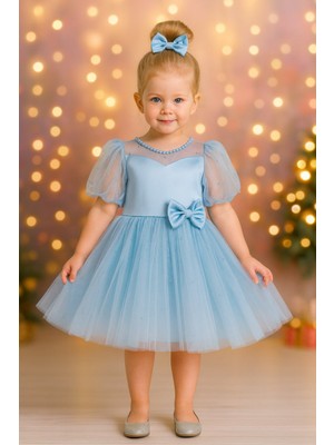 Treemass Abiye Kız Çocuk Elbisesi Tüllü Saten Incili Düğün ve Doğum Günü