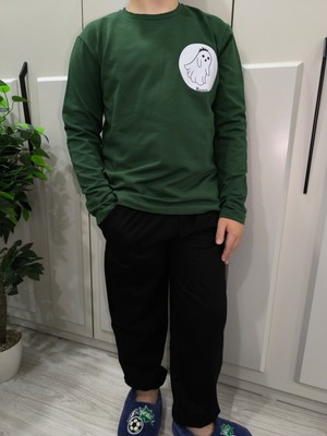 Pidal Giyim Küçük Hayalet Baskılı Pamuklu Uzun Kollu Unisex Çocuk Eşofman Takımı