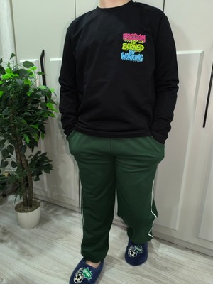 Pidal Giyim Renkli Slogan Baskılı Pamuklu Uzun Kollu Unisex Çocuk Eşofman Takımı