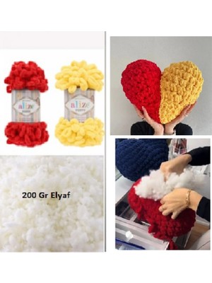 Moonaja Puffy Taraftar Kalp Yastık Yapım Seti - Iki Adet Puffy Yün ve 200GR Inci Elyaf