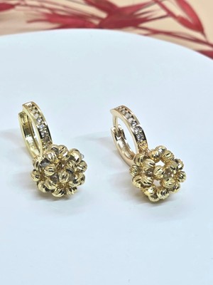 Zirkon Taşlı Minimal Gold Top Küpe