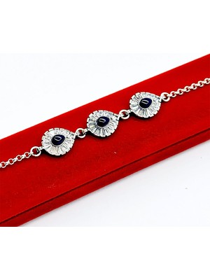 Tesbih Pasajı Damla Model Zirkon ve Oltu Taşı Işçilikli 925 Ayar Gümüş Bileklik