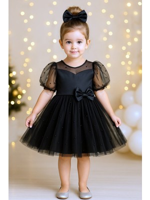 Treemass Abiye Kız Çocuk Elbisesi Tüllü Saten Incili Düğün ve Doğum Günü