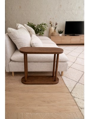 Ostende Ahşap Yan Sehpa Ceviz Renk Salon Yatak Odası Komodin Koltuk Yanı Iskandinav Demonte Sehpa