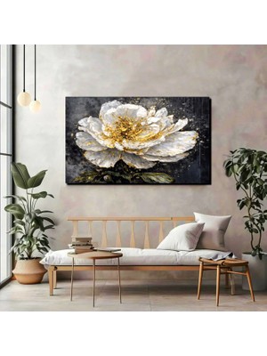 Beyaz Çiçek Kanvas Tablo – Modern Altın Detaylı Duvar Dekoru & Premium Baskı
