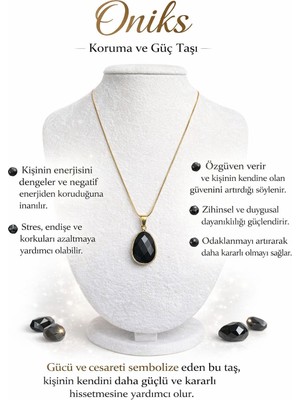 Solare Accessories Oniks Doğal Taşı Altın Kaplama Zincir Kolye