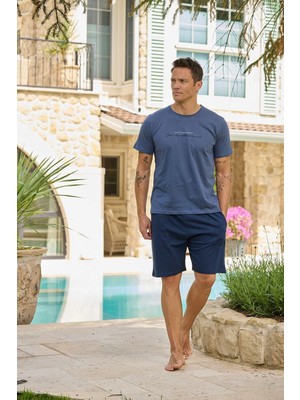 Pijamoni Kısa Kollu Şortlu Erkek Antrasit Pijama Takımı