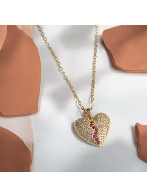 Reiz Zirkon Taşlı Gold Renk Kalp Temalı Çelik Kolye