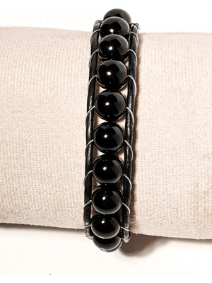 Moncuk Design Yuvarlak Taşlı Siyah Erkek Bileklik - Sevgililer Günü Hediyesi