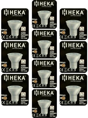 (10 Adet) Heka 6W (50W) 3000K (Sarı Işık) GU10 Duylu Dim Edilebilir LED Spot Ampul