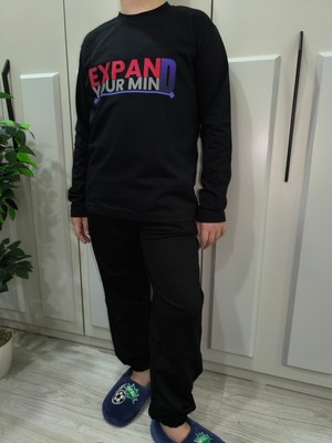 Pidal Giyim Expand Your Mind Baskılı Pamuklu Uzun Kollu Unisex Çocuk Eşofman Takımı