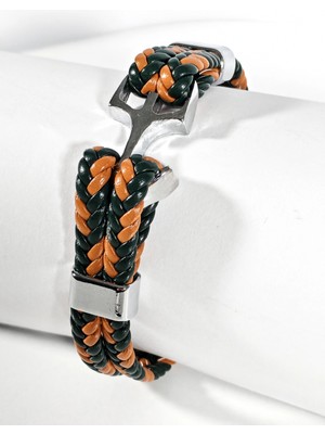 Moncuk Design Tekne Çapalı Kilit Mekanızmalı Siyah ve Turuncu Erkek Bileklik - Sevgililer Günü Hediyesi