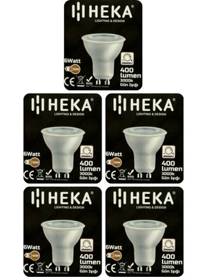 (5 Adet) Heka 6W (50W) 3000K (Sarı Işık) GU10 Duylu Dim Edilebilir LED Spot Ampul