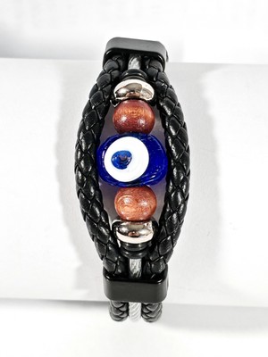 Moncuk Design Nazar Boncuklu Siyah Erkek Bileklik - Sevgiliye Hediye