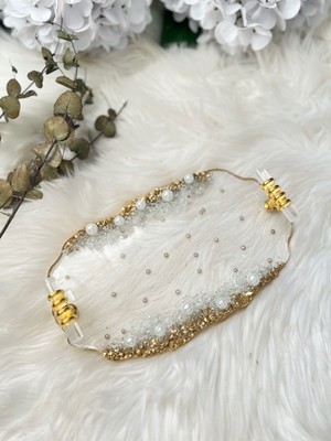 Epoksi Tepsi Şeffaf+Inci Detaylı Damat Tepsisi