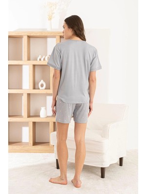 Pijamoni Kadın Milan Kumaş Şortlu Gri Pijama Takımı