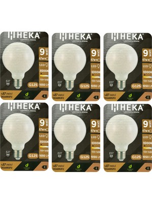 (6 Adet) Heka 9W (67W) 3000K (Sarı Işık) E27 Duylu (Kalın Duy) LED Glop G125 Ampul