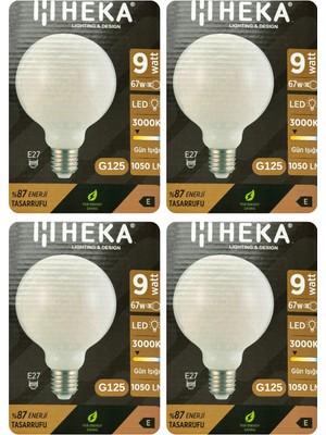 (4 Adet) Heka 9W (67W) 3000K (Sarı Işık) E27 Duylu (Kalın Duy) LED Glop G125 Ampul