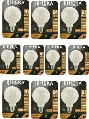 (10 Adet) Heka 9W (67W) 3000K (Sarı Işık) E27 Duylu (Kalın Duy) LED Glop G125 Ampul
