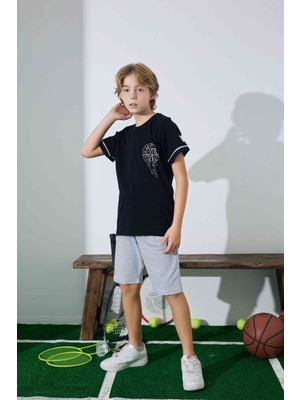Tarık Erkek Çocuk Sportswear Basket T-Shirt Sweatshirt Alt Bisiklet Yaka Orta Kalın Pijama TAKIMI-3946