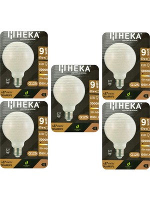 (5 Adet) Heka 9W (67W) 3000K (Sarı Işık) E27 Duylu (Kalın Duy) LED Glop G125 Ampul