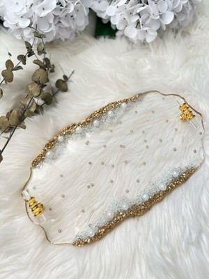 Epoksi Tepsi Şeffaf+Incili Nişan Tepsis