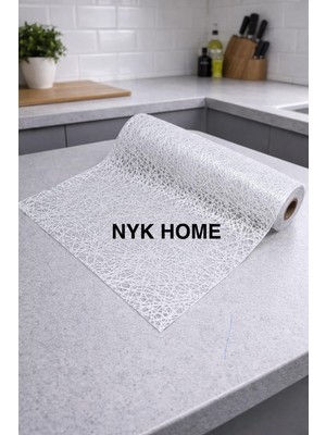 NYK Home Pvc Deliksiz Altı Şeffaf Kaplama Dantel Raf Örtüsü Dolap Örtüsü