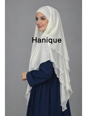 Hanique Tesettür Uzun Boy Ekru Sufle - Hafif Şifon Katlı Sufle Şal