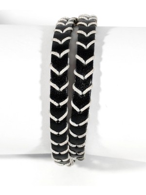 Moncuk Design Ip Işlemeli Siyah ve Beyaz Erkek Bileklik - Sevgililer Günü Hediyesi