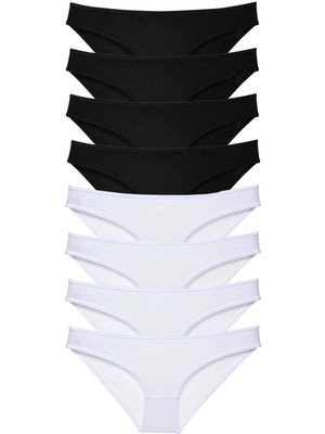 Beruflic 8 Adet Süper Eko Set Likralı Kadın Slip Külot Siyah Beyaz