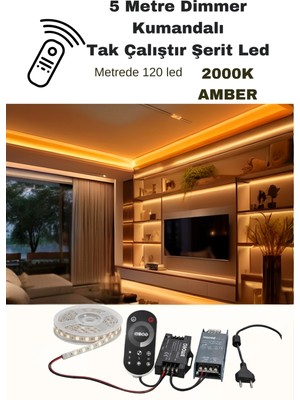 Dokunmatik Dimmerli Kumandalı LED Şerit Seti 2000K Amber – Tak Çalıştır Fişli