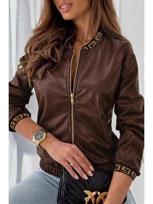 Arona Mdb Kadın Uzun Kollu Ribanalı Önden Fermuarlı Deri Ceket