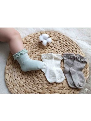 Pure Baby Natura 3'lü Kız Bebek Fiyonk Brode Detaylı Çorap
