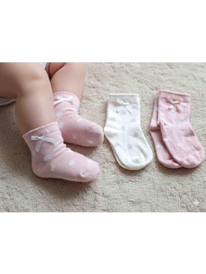 Pure Baby Natura 3'lü Kız Bebek Fiyonk Brode Detaylı Çorap