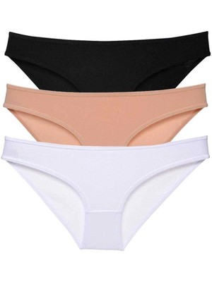Beruflic 3 Adet Süper Eko Set Likralı Kadın Slip Külot Siyah Ten Beyaz