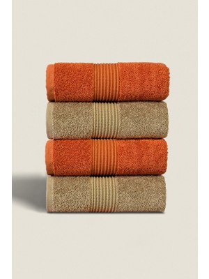 Ellaline 4'lü El Yüz Havlusu Seti %100 Pamuk Sertifikalı Banyo | Mutfak | Çeyizlik 50X90CM Turuncu Bej