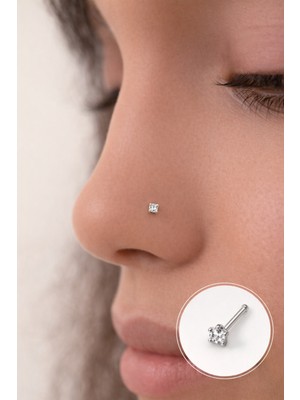 Sacce Scarves & Accessories 316 L Çelik 2 mm Tektaş Hızma Burun Piercingi Gümüş Renk