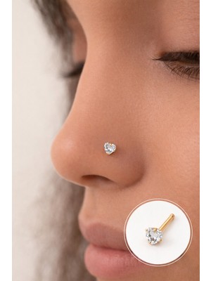 Sacce Scarves & Accessories 316 L Çelik 3 mm Kalp Tektaş Hızma Burun Piercingi Gold Renk