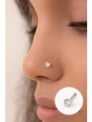 Sacce Scarves & Accessories 316 L Çelik 3 mm Kalp Tektaş Hızma Burun Piercingi Gümüş Renk