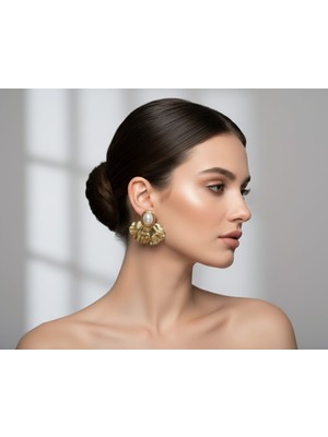 Gold Yelpaze Model Çelik Küpe