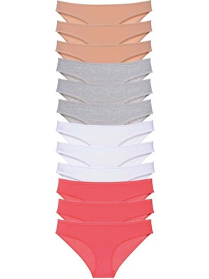 Beruflic 12 Adet Süper Eko Set Likralı Kadın Slip Külot Ten Gri Beyaz Fuşya