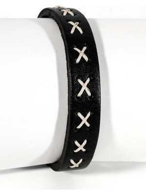 Moncuk Design Beyaz Ip Işlemeli Siyah Erkek Bileklik - Sevgililer Günü Hediyesi