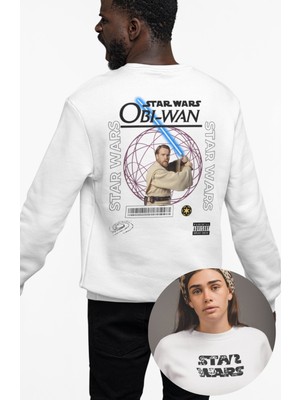 Fuddy Moda Unisex Oversize Obi-Wan Star Wars Sırt Baskılı Bisiklet Yaka Kapüşonsuz Sweatshirt